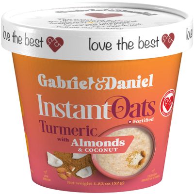 Gabriel & Daniel Instant Oatmeal with Turmeric, Almonds & Coconut Non-GMO, Pure and Organic Gluten Free Oats High Fiber & Protein for a Nourishing & Quick Breakfast (Single Cup)