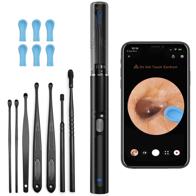 Ear Wax Removal,Earwax Remover Tool with Camera,Ear Cleaner with 6 LED Lights High Definition Otoscope for iOS & Android,Earwax Removal Kit with 7 Pcs Ear Pick(Including 5 Ear Spoon)