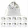 Victoroes Winter Drawstring Gift Bags 10 Pieces, 5" x 7" Small Christmas Eucalyptus Leaf Pine Needle Gift Bag Reusable Fabric Wrap Bags for Wedding Party Birthday Christmas Seasonal Holiday view 1