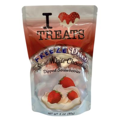 I LOVE TREATS Freeze Dried Sliced White Chocolate Dipped Strawberries 3 oz Crunchy Strawberries Decadent White Chocolate