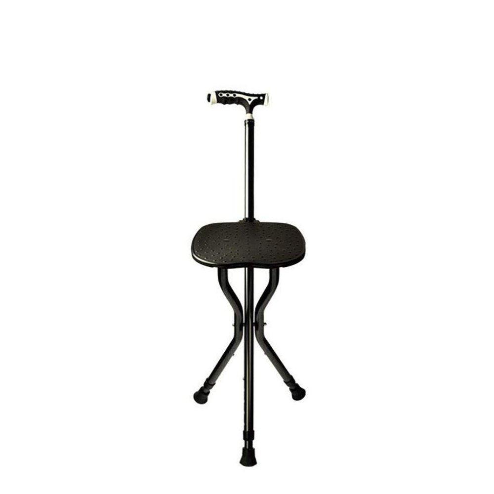 Cane Height Adjustable Walking Stick with Seat Disability Medical Aid Folding Chair Cane Elderly Walker Crutch Band Light Folding crutcheswooden (Color : Blue) (Color : Black)