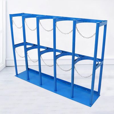 Elitix Oxygen Tank Holder Acetylene Tank Storage Rack with 2 Hinges, Oxygen Tank Cylinder Holder Rack Stand Mount Floor, E Cylinder Carrier w/Powder-Coated Finish(Blue,W 145cm(57 1/8"))