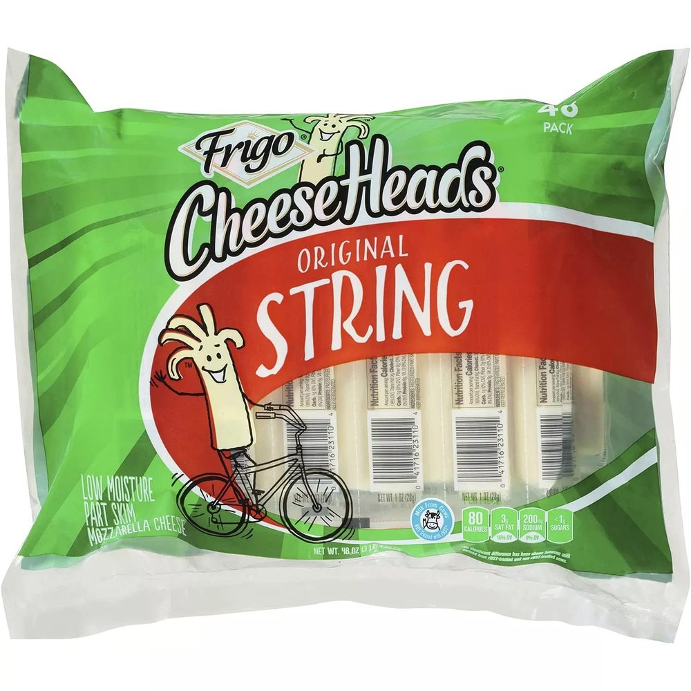 Cheese Heads String Cheese, Low-moisture part-skim mozzarella cheese Sticks 1 Pack (1 oz, 48 ct)