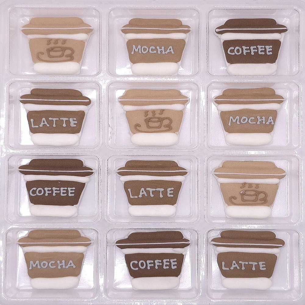 NCS Coffee Cup Edible Royal Icing Cake Toppers Coffee, Latte & Mocha Designs