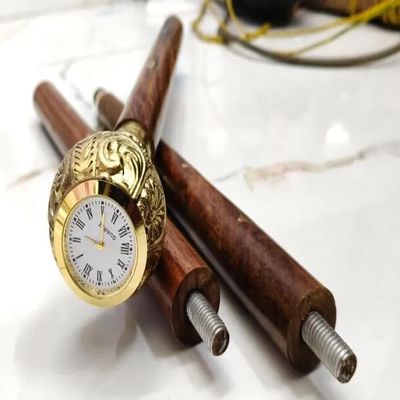 Blackperlcrafts Victorian Solid Brass Knob Watch Clock Head Handle Walking Cane | Steampunk Nautical Wooden Walking Stick for Adult | Gift Items