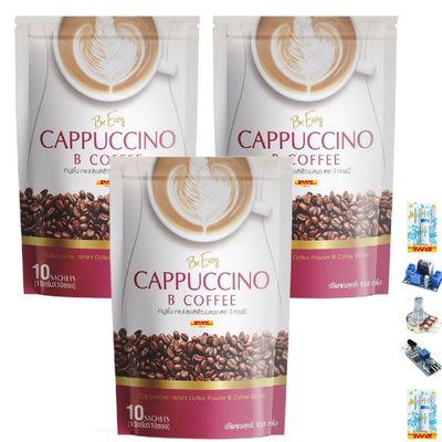 BCoffee Cappuccino B Coffee 10 Sachets/Pack(150g) Mixed Powder Roasted Delicious Intense Fruit Snack Good Shape (of 3) By Thaigiftshop [Get Free Tomato Facial Mask]