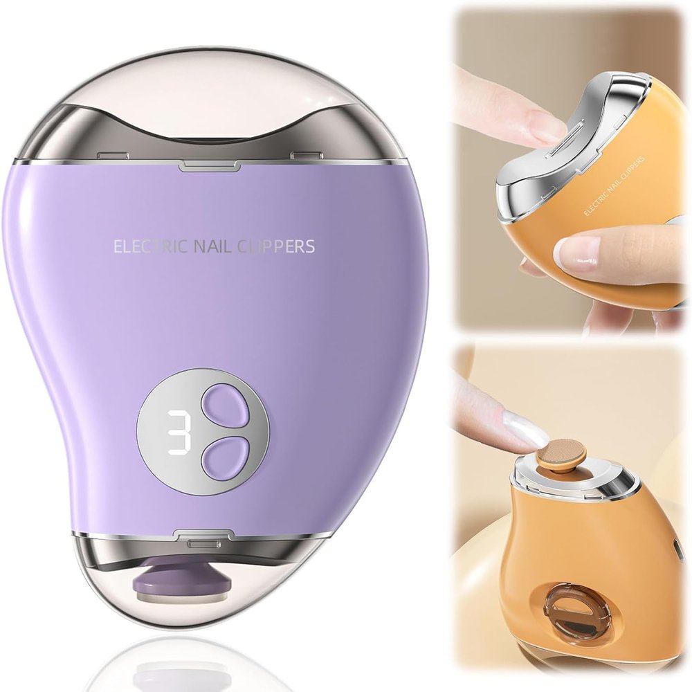 Electric Nail Clipper, 2024 Upgraded Automatic Nail Clipper with LED Light & Nail File, 3 Speed Levels Automatic Nail Clippers, Portable Automatic Nail Trimmer for Kids Adult Seniors (Purple)