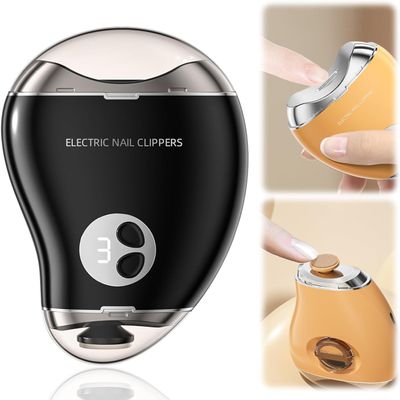 Electric Nail Clipper, 2024 Upgraded Automatic Nail Clipper with LED Light & Nail File, 3 Speed Levels Automatic Nail Clippers, Portable Automatic Nail Trimmer for Kids Adult Seniors (Black)