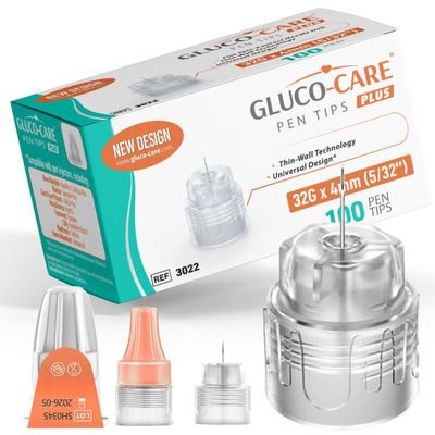 GLUCO-CARE Pen Tips 32G x 4mm, Universal Fit, 100/bx, Flat Housing Base Design