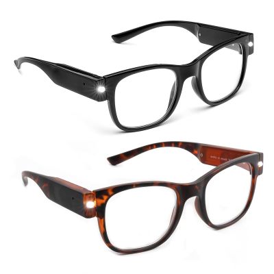 OKH Rechargeable LED Reading Glasses With Lights for Woman Man - Clear Vision Hands Free Light Up Reading Glasses, Eyewear With Blue Light Readers, Black+Tortoiseshell+3.0x