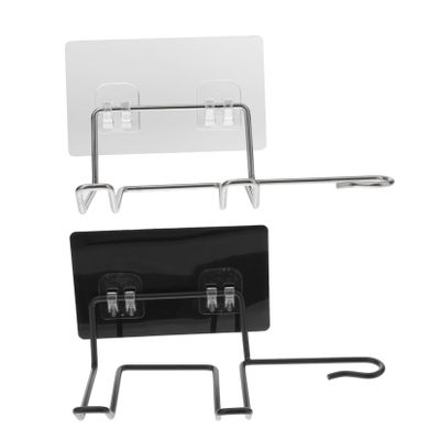 IWOWHERO 2pcs Wall-Mounted Hair Dryer Holder Stand Hair Dryer Rack Adhesive Bracket Multifunctional Hook Black White