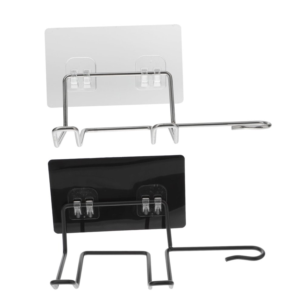 IWOWHERO 2pcs Wall-Mounted Hair Dryer Holder Stand Hair Dryer Rack Adhesive Bracket Multifunctional Hook Black White