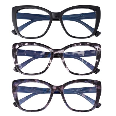 OKH 3 Packs Computer Reading Glasses for Women readers 2.00 Men Blue Light Blocking Readers Spring Hinge Eyewear (Black, Black and white, Purple tortoiseshell)