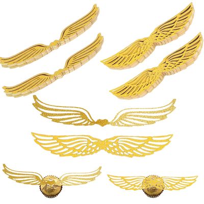 100 Pcs Wizard Party Decoration Golden Wings Chocolate Decor with 100 Glue Point Gold Glitter Wings Wizard Chocolate Decoration Wafer Cupcake Toppers for Themed Party Birthday Cake Wedding (2 styles)