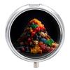 Pile of Colorful Candies Pill Box Cute Round Pill Case Portable Medicine Tablet Vitamin Holder Organizer for Purse Pocket view 1