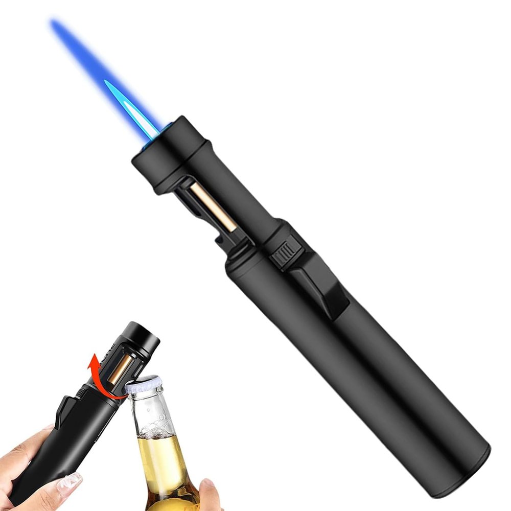 Portable Adjustable Refillable Butane Jet Lighter, Torch Lighters, Butane Refillable Jet Flame Torch Lighters, Adjustable Jet Flame Torch Lighters, Windproof Long Lighter for BBQ (NO Gas) (Black)