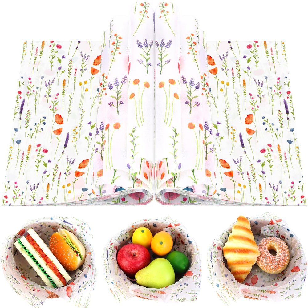 150Pcs Lavender Deli Paper, 9.8 x 8.3inch Spring Flower Proof Food Deli Paper Sandwich Grease Resistant Liners Greaseproof Food Wax for Home Kitchen