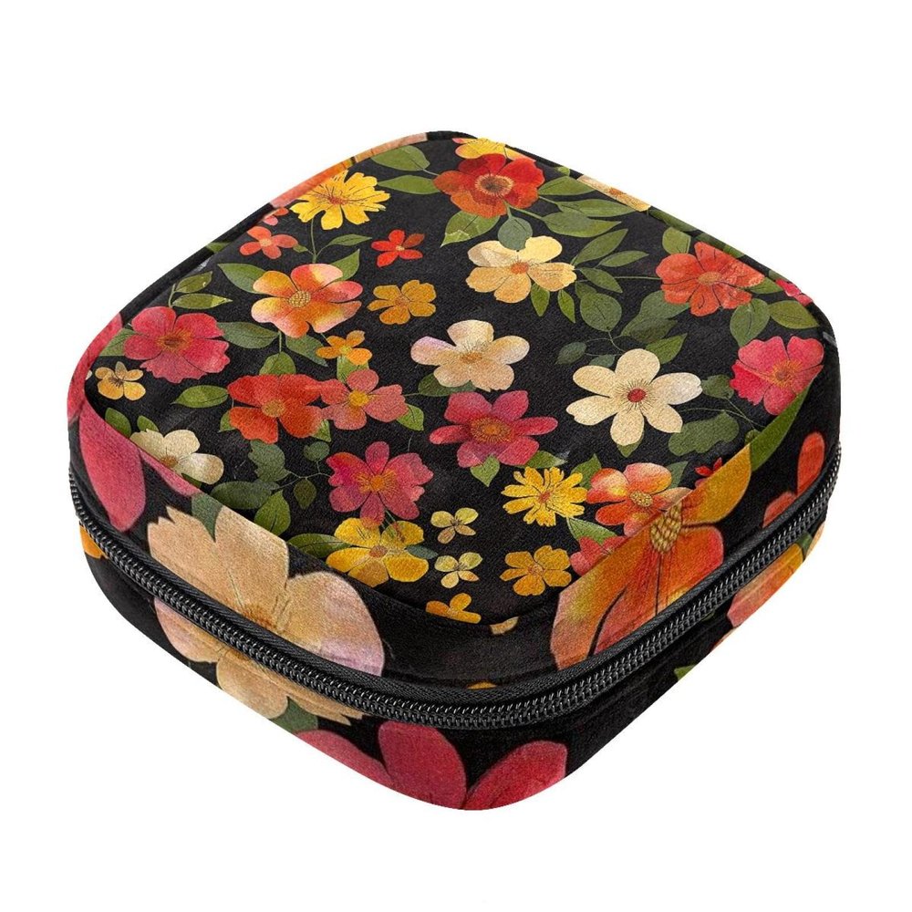 Sanitary Napkin Storage Bags, Spring Flowers Menstrual Pad Bag Oxford Cloth Menstrual Cup Pouches Nursing Pad Tampon Period Bags with Zipper for Teen Girls Women Ladies