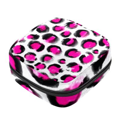 Sanitary Napkin Storage Bags, Pink Leopard Print Menstrual Pad Bag Oxford Cloth Menstrual Cup Pouches Nursing Pad Tampon Period Bags with Zipper for Teen Girls Women Ladies
