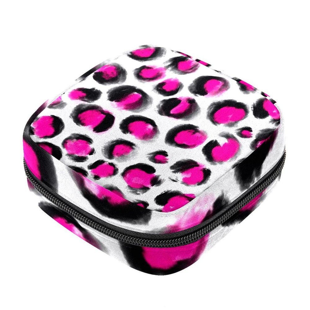 Sanitary Napkin Storage Bags, Pink Leopard Print Menstrual Pad Bag Oxford Cloth Menstrual Cup Pouches Nursing Pad Tampon Period Bags with Zipper for Teen Girls Women Ladies