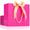 EUSOAR Hot Pink Heavy Duty Gift Bags, 20pcs 8.6"x3.9"x7" with Handle & Ribbon, Perfect for Weddings, Birthdays, Anniversaries & More view 1