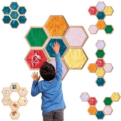24-Piece Wooden Sensory Wall Panels for Kids with Replaceable Texture Pads