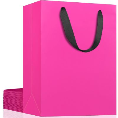 EUSOAR Paper Gift Bags with Handles, 12pcs 7.8"x3.9"x11" Hot Pink Gift Wrap Bags Bulk,Merchandise Grocery Craft Retail Shopping Wedding Birthday Holiday Party Favor Thank You Paper Bags