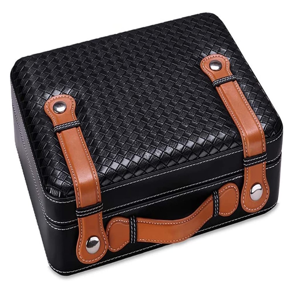 BCCCLLLSA Cigars,Humidors, Cigar Box Cigar Humidor Case, Handmaded Cigar Box Travel Case Humidor in Woven Cow Leather, Premium Black Leather, Holds 50 Cigars