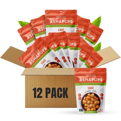 AshaPops Chili Flavored Popped Water Lily Seeds, 0.5 oz (Pack of 12) - Gluten-Free, Vegan, Paleo, Nut-Free, Corn-Free, Soy-Free, Non-GMO, Delicious Plant-Based Crunchy Snack