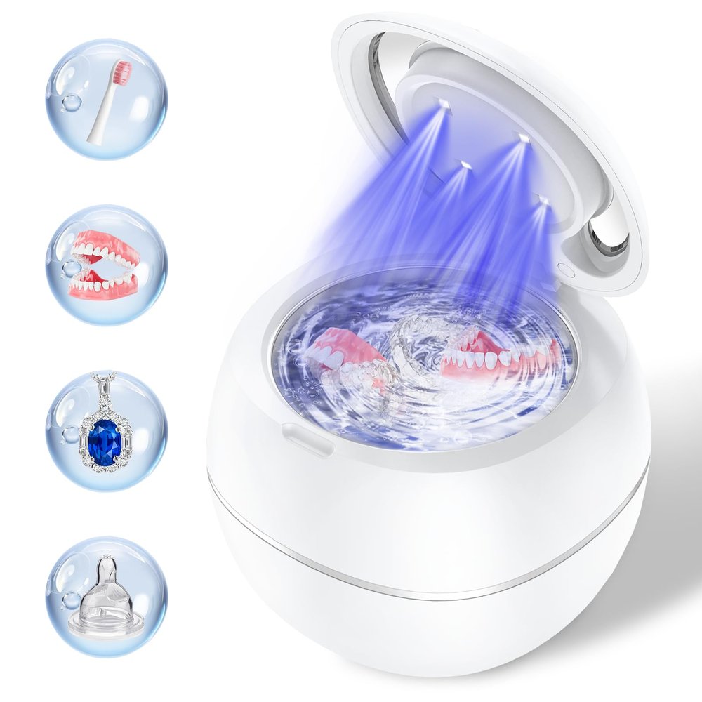 Ultrasonic Retainer Cleaner, 30W/42Khz Professional Retainer Cleaner Machine with Digital Timer, 200ML Portable Dental Cleaning Pod Cleaner for DenturesMouth GuardsBraces AlignerJewelry(White)