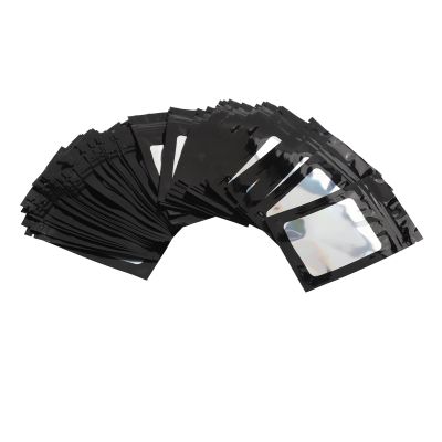 Holographic Packaging Bag, Resealable Smell Proof Pouch, with Clear Window, for Lip Gloss, Cosmetics, Jewelry, 100pcs (Black)