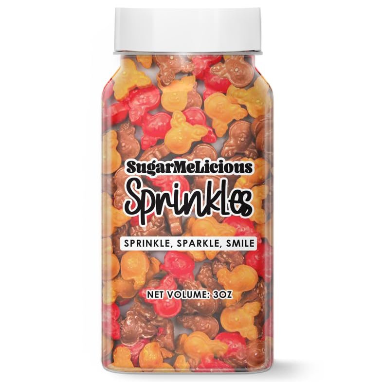 SugarMeLicious Reindeer Sprinkles, Red, Brown and Yellow Toppings, Festive Sprinkles Mix for Baking & Decorating, Ideal for Cakes, Cupcakes, Cookies, and Desserts (3 oz)