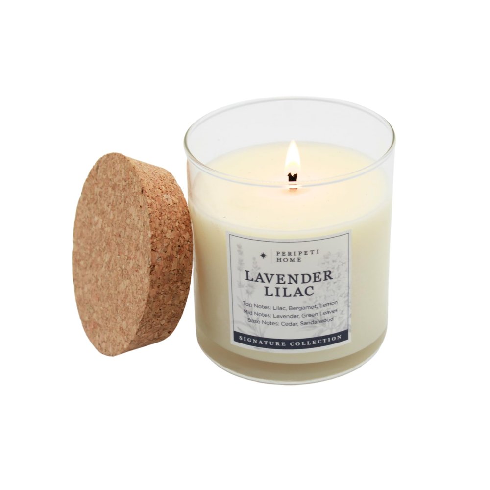 PERIPETI Home Lavender + Lilac Scented Candle, Classic Wick