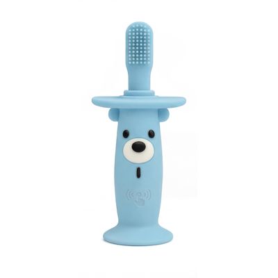 KLOUDYS Vibrating Baby Toothbrush l Bone Conduction Music l Soft BPA-Free Silicone Oral Sensory chew Toys for Kids & Babies, 9-24 Months, Blue