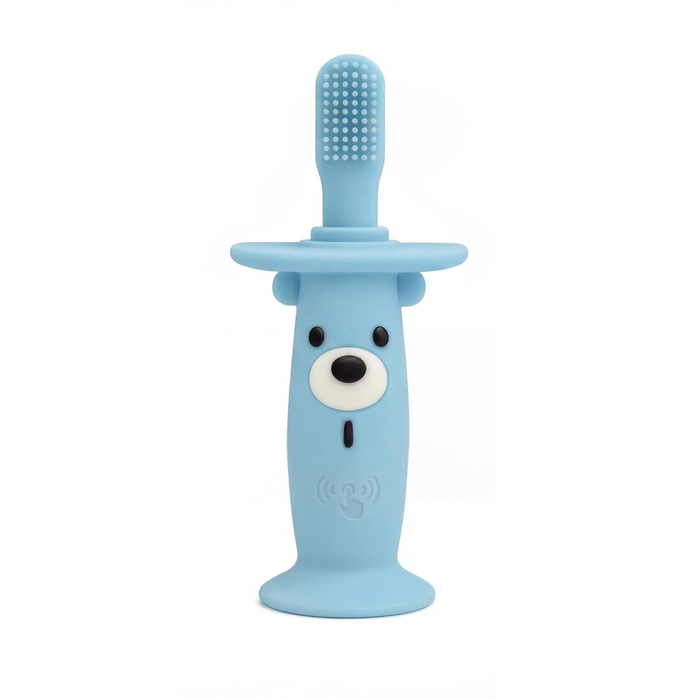 KLOUDYS Vibrating Baby Toothbrush l Bone Conduction Music l Soft BPA-Free Silicone Oral Sensory chew Toys for Kids & Babies, 9-24 Months, Blue