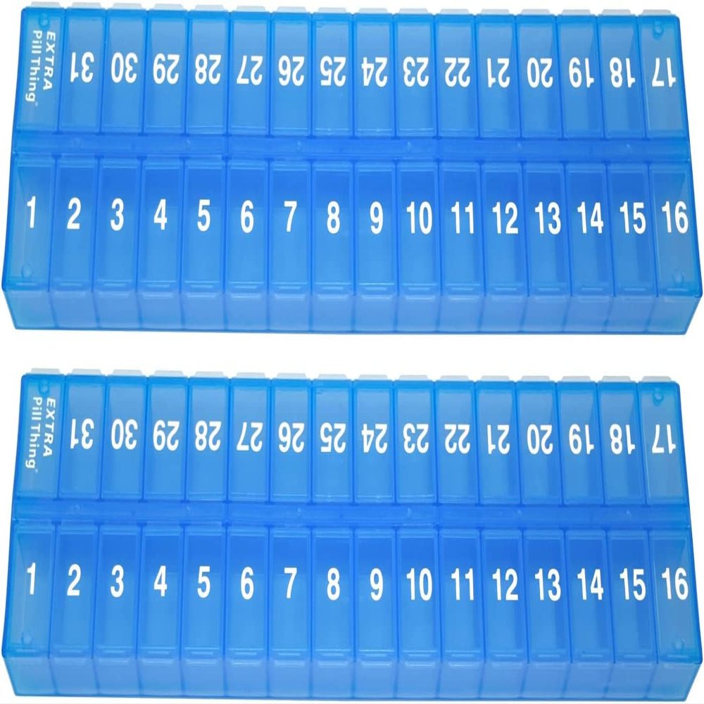AM PM 31 Day Once-a Day Monthly Pill Planner Organizers - Large Compartment Pill Boxes Store Medications for Entire Month Plus Compartment for Extra Pills (AM/PM) (Am/Pm Blue & Blue)