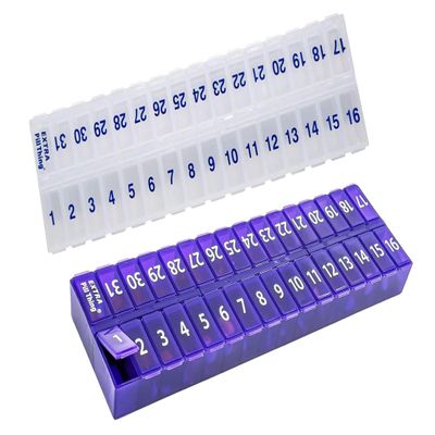 AM/PM 31 Day Once-a Day Monthly Pill Planner Organizers - Large Compartment Pill Boxes Store Medications for Entire Month Plus Compartment for Extra Pills (AM/PM Clear & Purple)