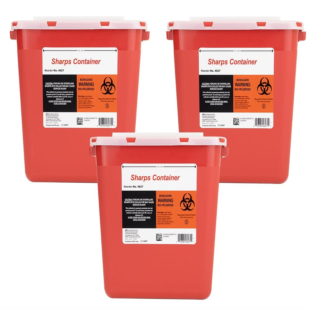 2 Gallon Large Sharps Container Safely Waste Biohazard Needle and Syringe Disposal Professional Use Biohazard Containers, Final Lock Lid (3)