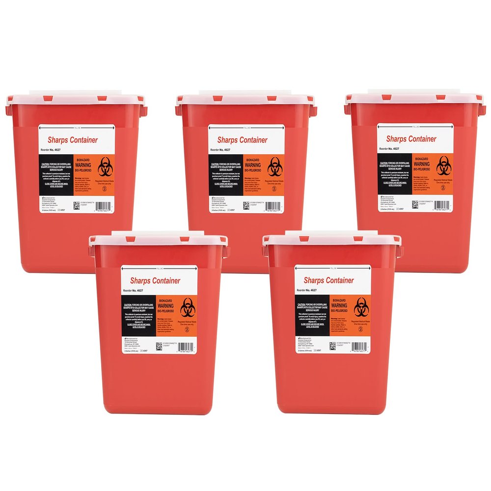 2 Gallon Large Sharps Container Safely Waste Biohazard Needle and Syringe Disposal Professional Use Biohazard Containers, Final Lock Lid (5)