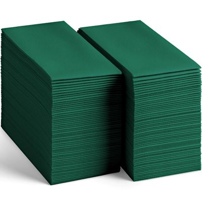 200-Pack Disposable Linen-Feel Green Napkins, 12" x 17" Cloth-Like Paper Dinner Napkins For Christmas, Wedding, Bathroom, Party Or Event