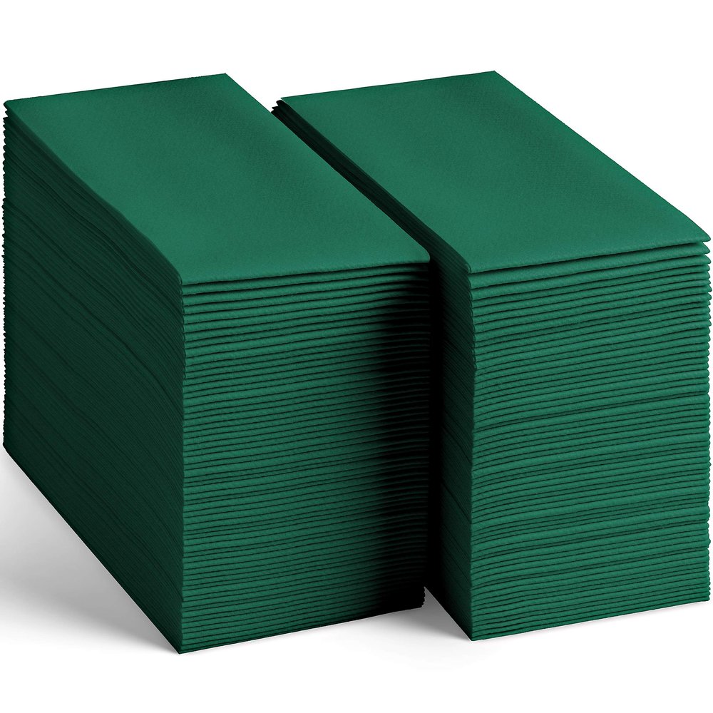 200-Pack Disposable Linen-Feel Green Napkins, 12" x 17" Cloth-Like Paper Dinner Napkins For Christmas, Wedding, Bathroom, Party Or Event