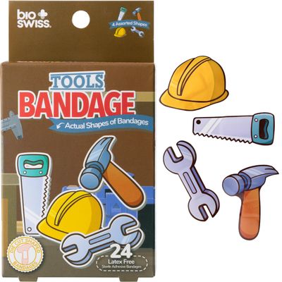 BioSwiss Bandages, Tools Shaped Self Adhesive Bandage Set, Latex Free, Sterile Wound Care, 24 Count