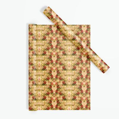 ZumBuys Vintage Mistletoe Wrapping Paper Roll, Red Green Gold Mistletoe Pattern, 90 gsm Fine Art Paper, Available in 3 Sizes (Glossy, 30x180 Inch)