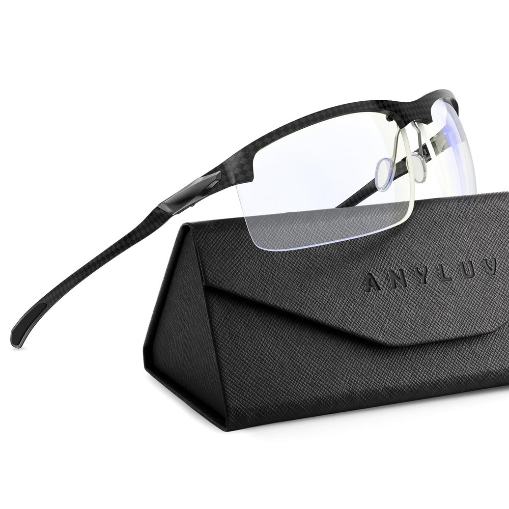 ANYLUV Blue Light Glasses for Men Sport Style Half-Rim Glasses Carbon Fiber Frame Gaming Computer Glasses Anti Eye Strain
