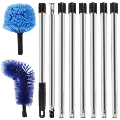Cobweb Duster with Extension Pole, Long Handle Spider Web Brush, Reusable Cobweb Brush, Detachable Spider Web Cleaner Tool for Ceiling Fan Furniture Home Blue (01)