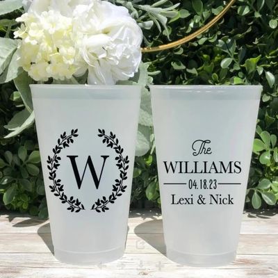 25pcs Frosted Plastic Cups, Custom Frosted Wedding Cups, 8oz, 9oz, 10oz, 12oz, 14oz, 16oz, 20oz / Personalized Party Deco,Drinking Cups for Wedding Birthday