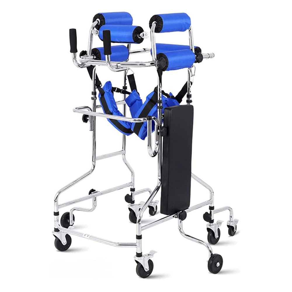 120Kg/260Lbs Walker for Seniors Medical Hemiplegia Rehabilitation Training Support Walking Frame W/8 Round Wheels Height Width Adjustment for Disabled Adults/Kids Mobility Aids Wal