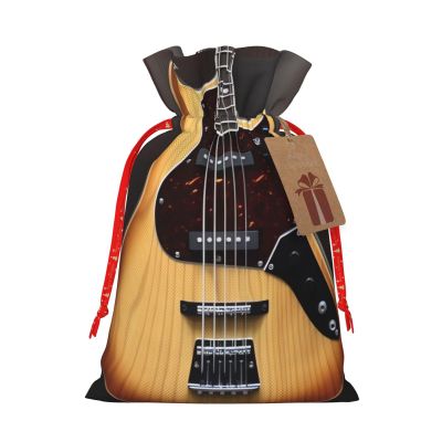 FJWSLCH Guitar Musical Instrument Christmas Gift Bags Holiday Drawstring Gift Bags Reusable Gift Wrapping Sacks Small Xmas Goodie Bags with Name Tags Christmas Treat Bags for Party Favor Bags