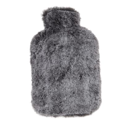 2000ML Hot Water Bag with Cute Fur Cover, High Density Rubber for Long Lasting Heat, Wide Mouth for Easy Filling, Ideal for Shoulder Pain Relief and Home Use (Black and Black)