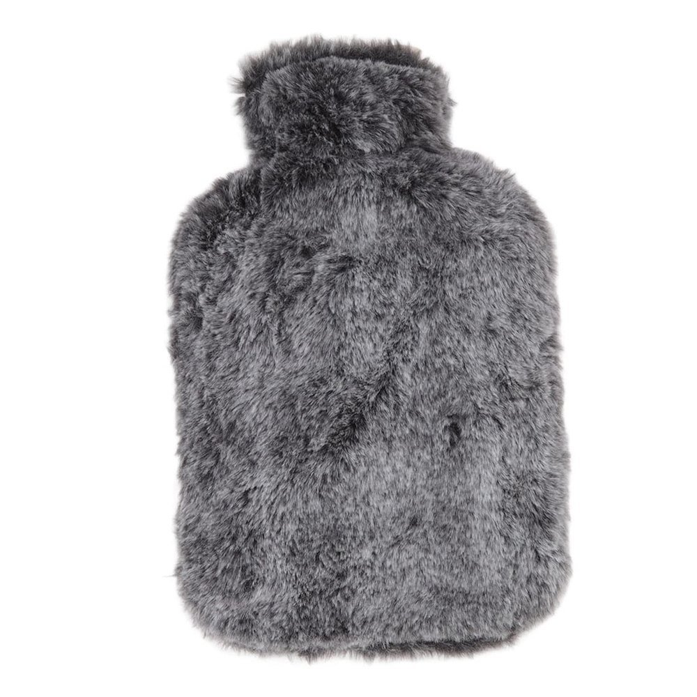 2000ML Hot Water Bag with Cute Fur Cover, High Density Rubber for Long Lasting Heat, Wide Mouth for Easy Filling, Ideal for Shoulder Pain Relief and Home Use (Black and Black)